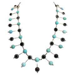14K Yellow Gold Turquoise, Agate & Diamond “Evil Eye” Fringe Necklace