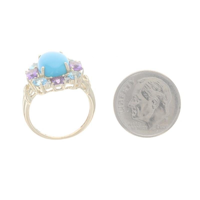 Women's Yellow Gold Turquoise Amethyst Topaz Halo Ring -14k Oval Cabochon 1.34ctw Floral For Sale