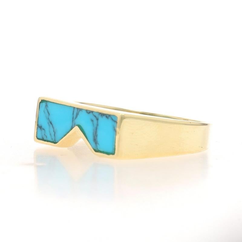 Yellow Gold Turquoise Band - 14k Inlay Geometric Unisex Ring Size 8 1/2 In Excellent Condition In Greensboro, NC