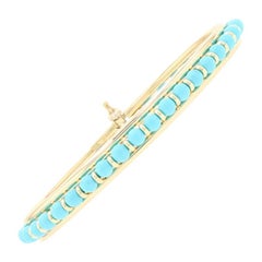 Vintage Yellow Gold Turquoise Bangle Bracelet, 18 Karat Slide Bar Clasp