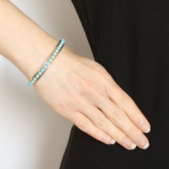 Yellow Gold Turquoise Bangle Bracelet, 18 Karat Slide Bar Clasp