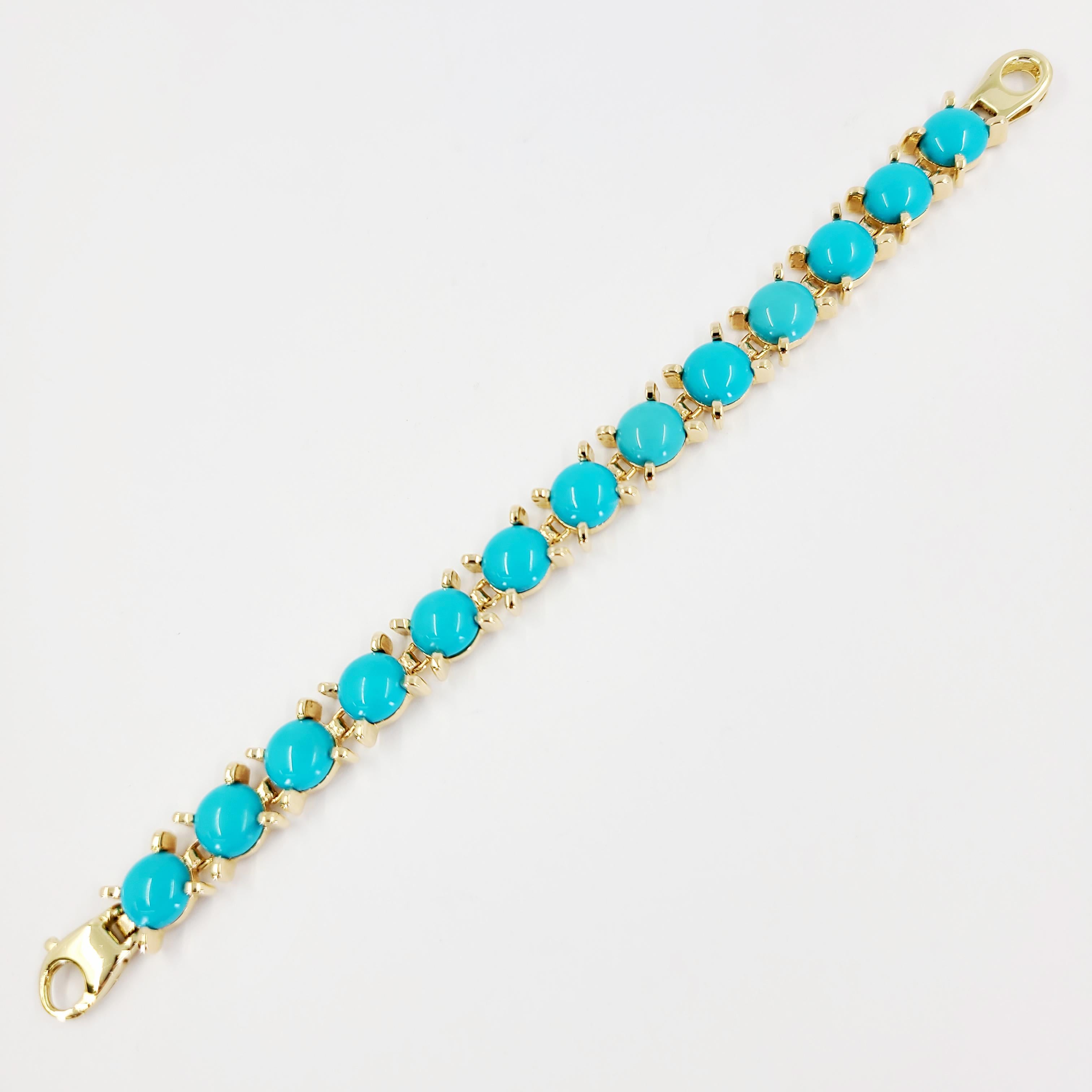 Yellow Gold Turquoise Cabochon Bracelet In Good Condition In Coral Gables, FL