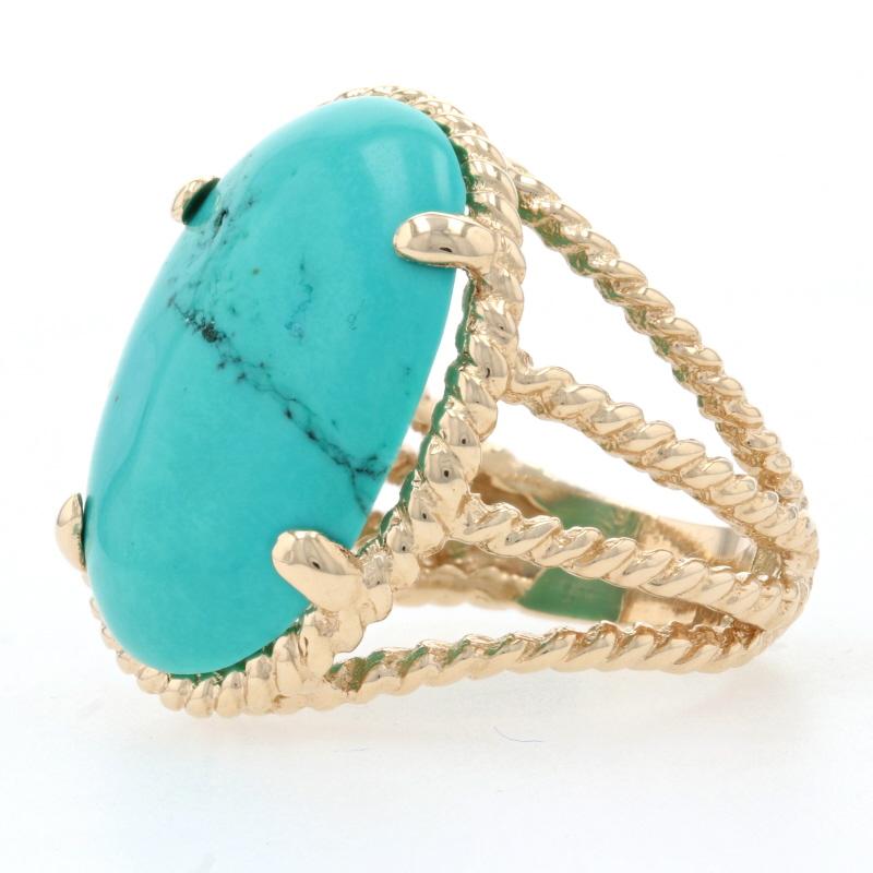 Türkis-Cocktail- Solitär-Ring aus Gelbgold - 14k Oval Cabochon-Schliff Seil im Zustand „Hervorragend“ in Greensboro, NC