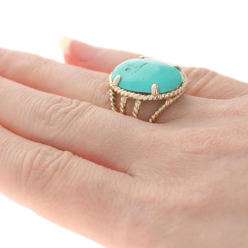 Türkis-Cocktail- Solitär-Ring aus Gelbgold - 14k Oval Cabochon-Schliff Seil Damen