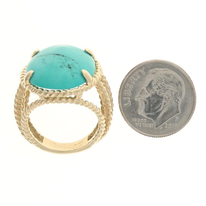 Türkis-Cocktail- Solitär-Ring aus Gelbgold - 14k Oval Cabochon-Schliff Seil 1