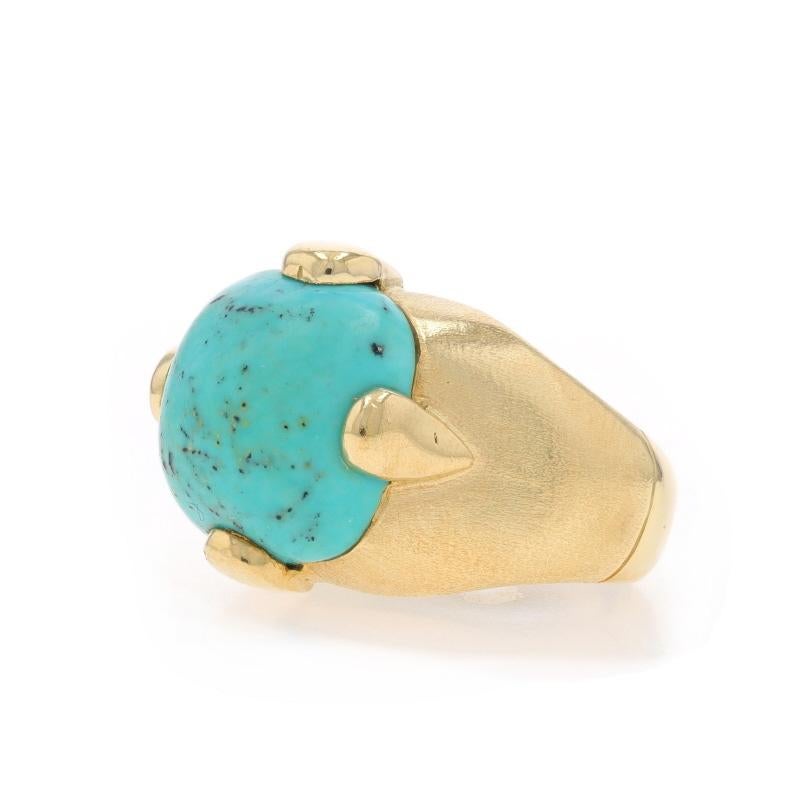 Yellow Gold Turquoise Cocktail Solitaire Ring - 18k Brushed In Excellent Condition For Sale In Greensboro, NC