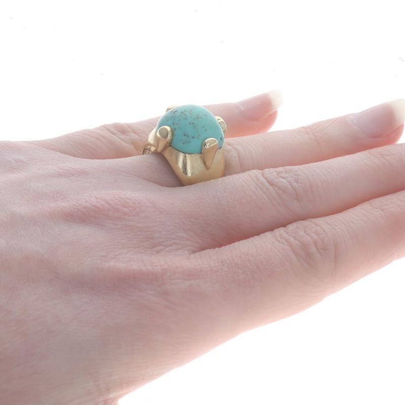 Women's Yellow Gold Turquoise Cocktail Solitaire Ring - 18k Brushed For Sale