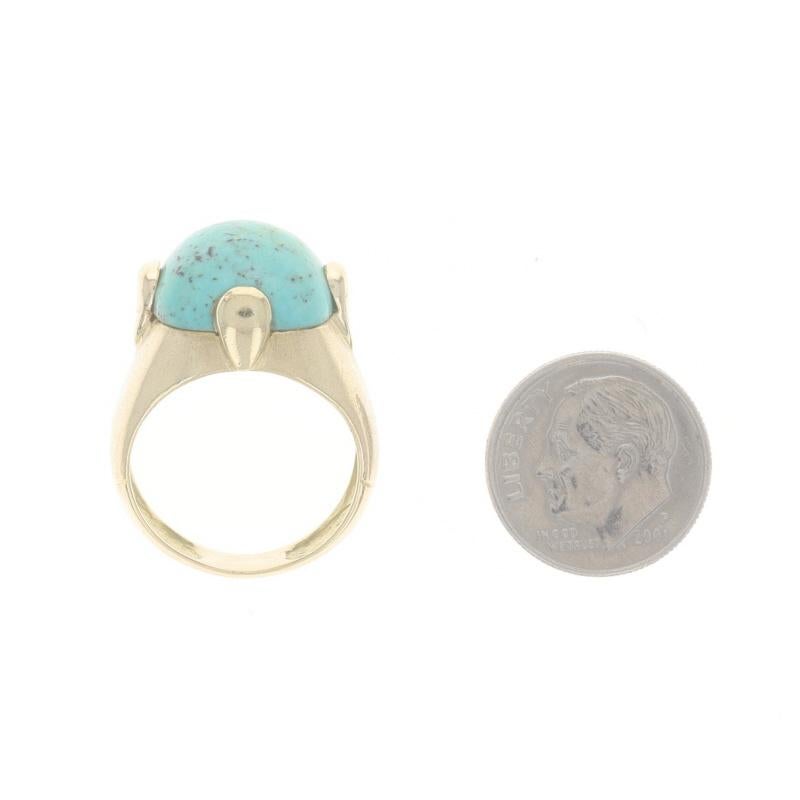 Yellow Gold Turquoise Cocktail Solitaire Ring - 18k Brushed For Sale 1