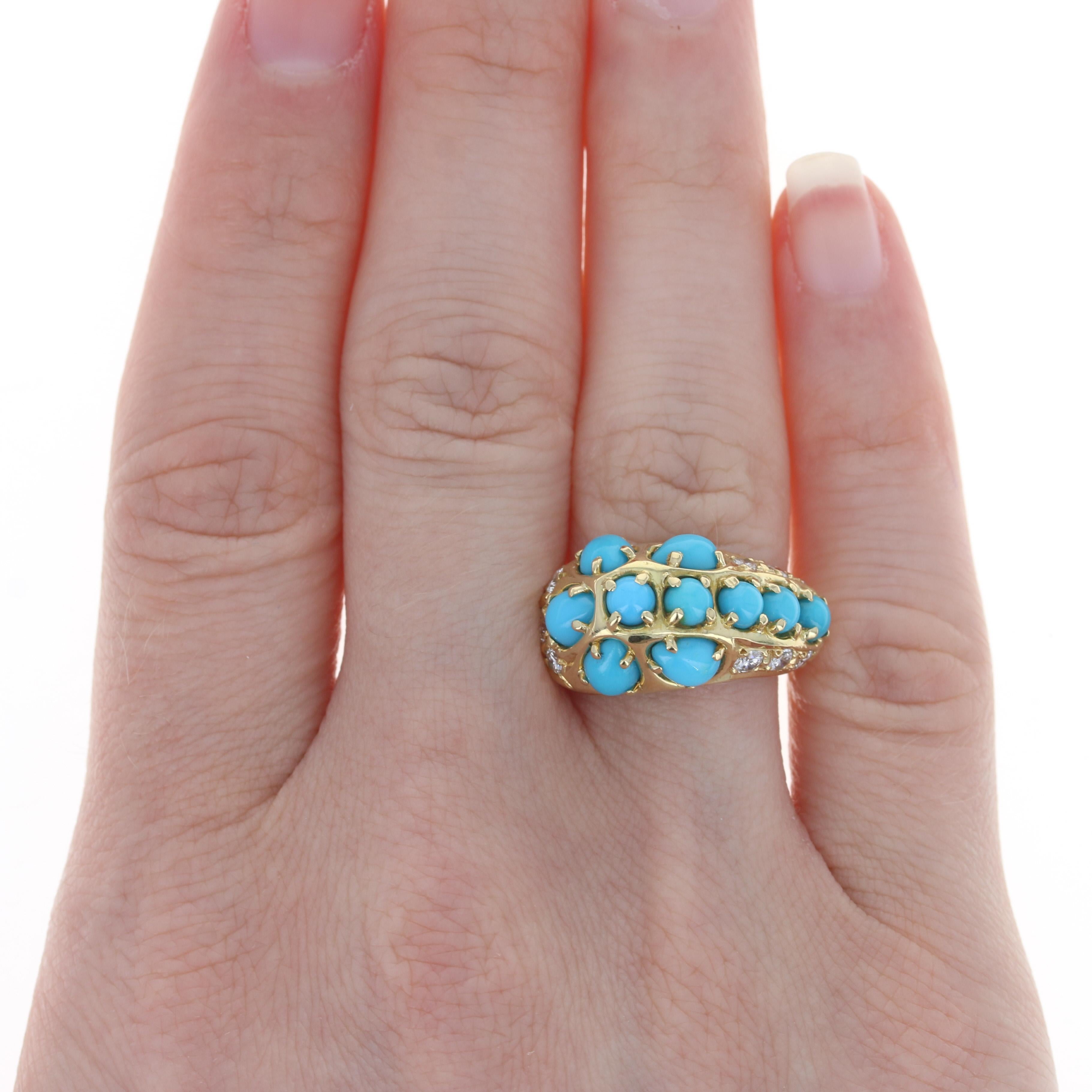 Pear Cut Yellow Gold Turquoise & Diamond Cluster Cocktail Ring 18k Pear .34ctw Euro Shank For Sale
