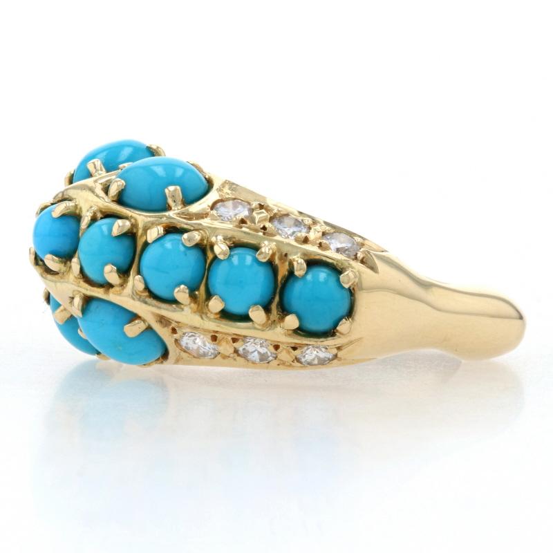 Yellow Gold Turquoise & Diamond Cluster Cocktail Ring 18k Pear .34ctw Euro Shank In Excellent Condition For Sale In Greensboro, NC