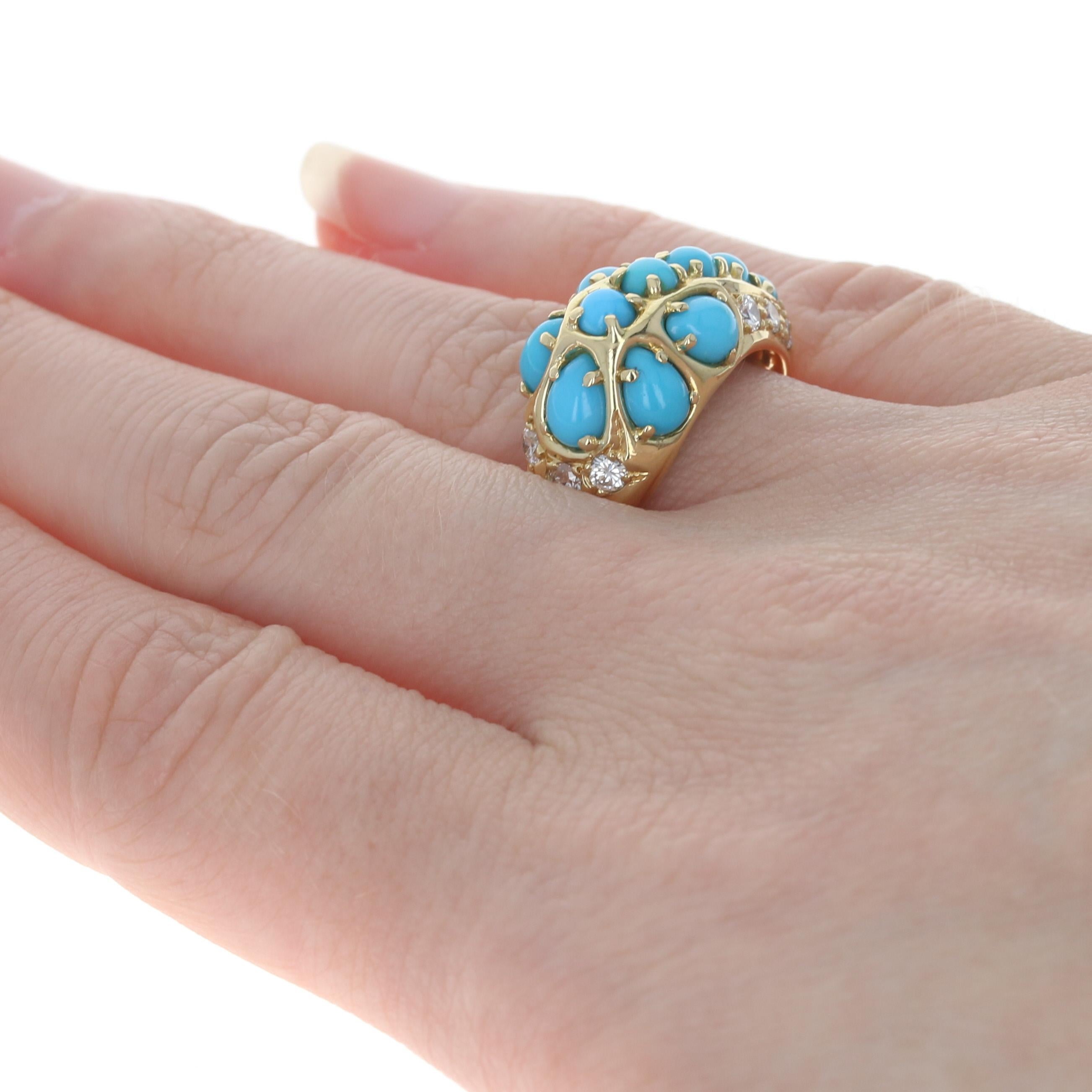 Women's Yellow Gold Turquoise & Diamond Cluster Cocktail Ring 18k Pear .34ctw Euro Shank For Sale
