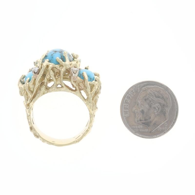 Bague en or jaune Turquoise et diamant - 14k Cabochon ovale .16ctw Three-Stone Sz 7 en vente 1