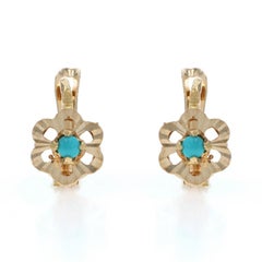 Yellow Gold Turquoise Drop Earrings - 18k Pierced