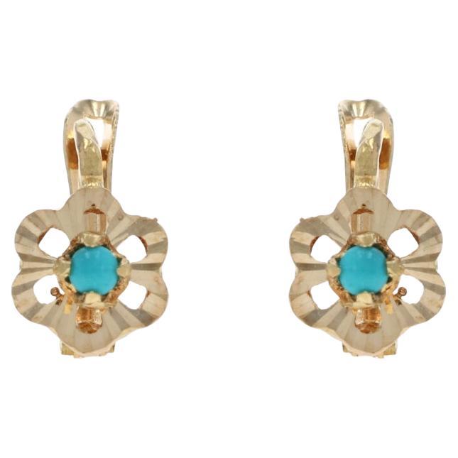 Yellow Gold Turquoise Drop Earrings - 18k Pierced en venta