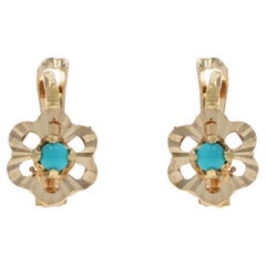 Yellow Gold Turquoise Drop Earrings - 18k Pierced
