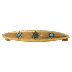 Yellow Gold Turquoise Edwardian Lingerie Bar Pin 14k Antique Three-Stone Brooch