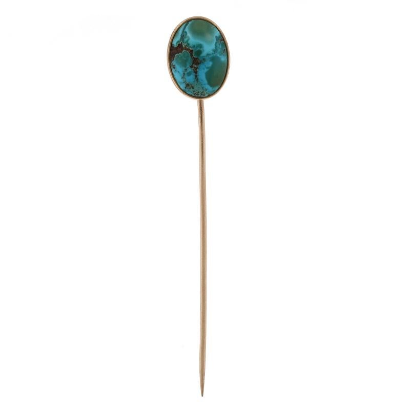 Yellow Gold Turquoise Edwardian Solitaire Stickpin 14k Oval Cabochon Antique

Stone Information:
Natural Turquoise
Treatment: Routinely Enhanced
Cut: Oval Cabochon
Colors: Blue, Bluish Green, & Brown

Additional information:
Material: Metal 14k