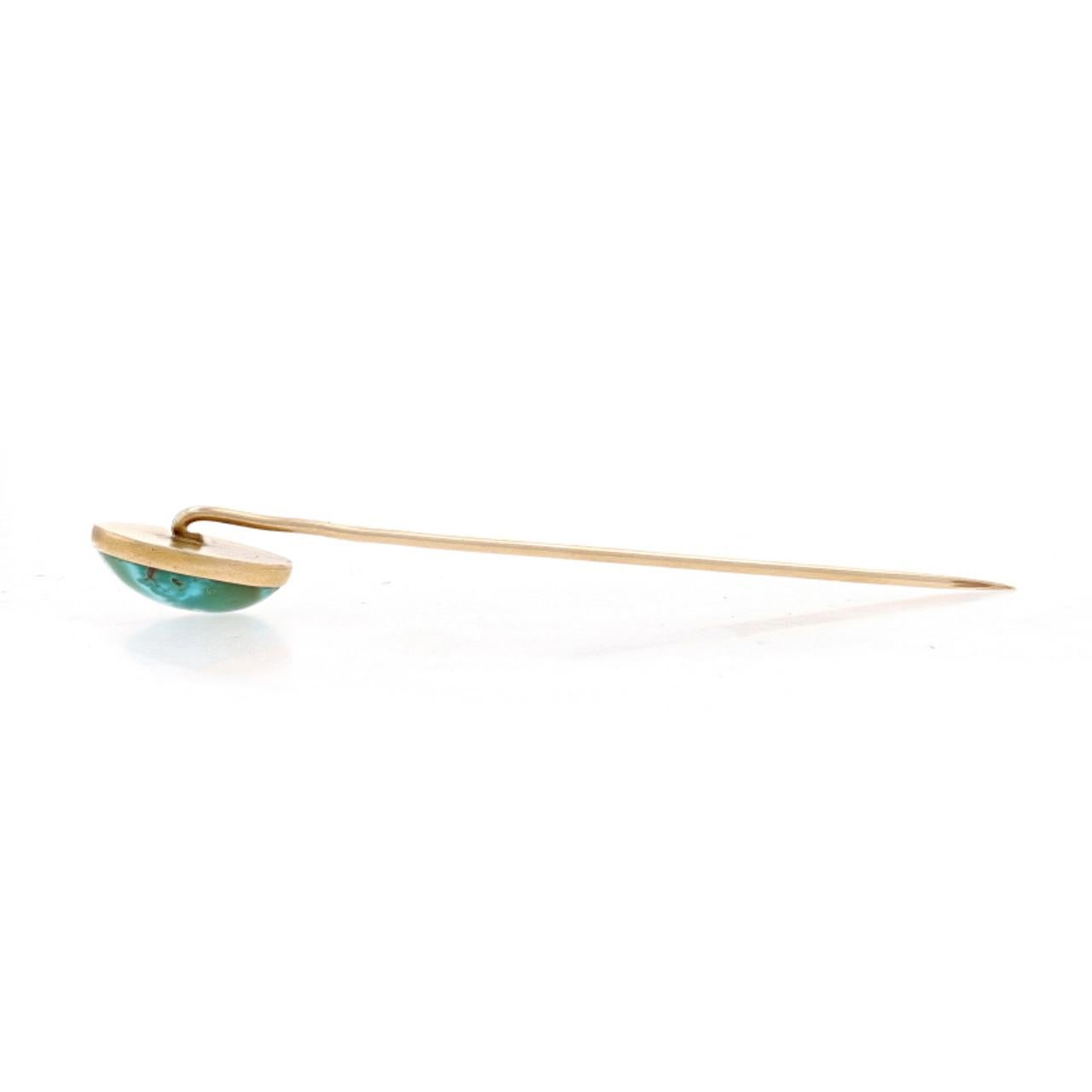 Oval Cut Yellow Gold Turquoise Edwardian Solitaire Stickpin 14k Oval Cabochon Antique