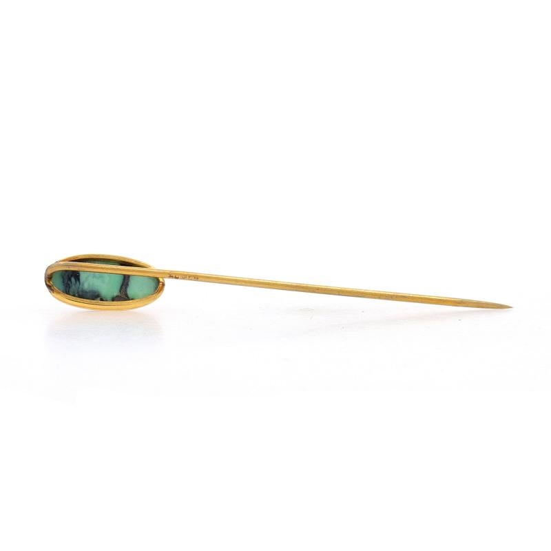 Oval Cut Yellow Gold Turquoise Edwardian Solitaire Stickpin - 14k Oval Cabochon Antique For Sale