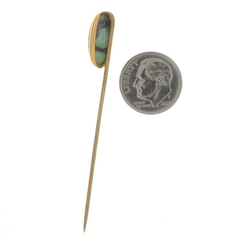 Yellow Gold Turquoise Edwardian Solitaire Stickpin - 14k Oval Cabochon Antique In Good Condition For Sale In Greensboro, NC