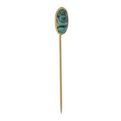 Yellow Gold Turquoise Edwardian Solitaire Stickpin - 14k Oval Cabochon Antique