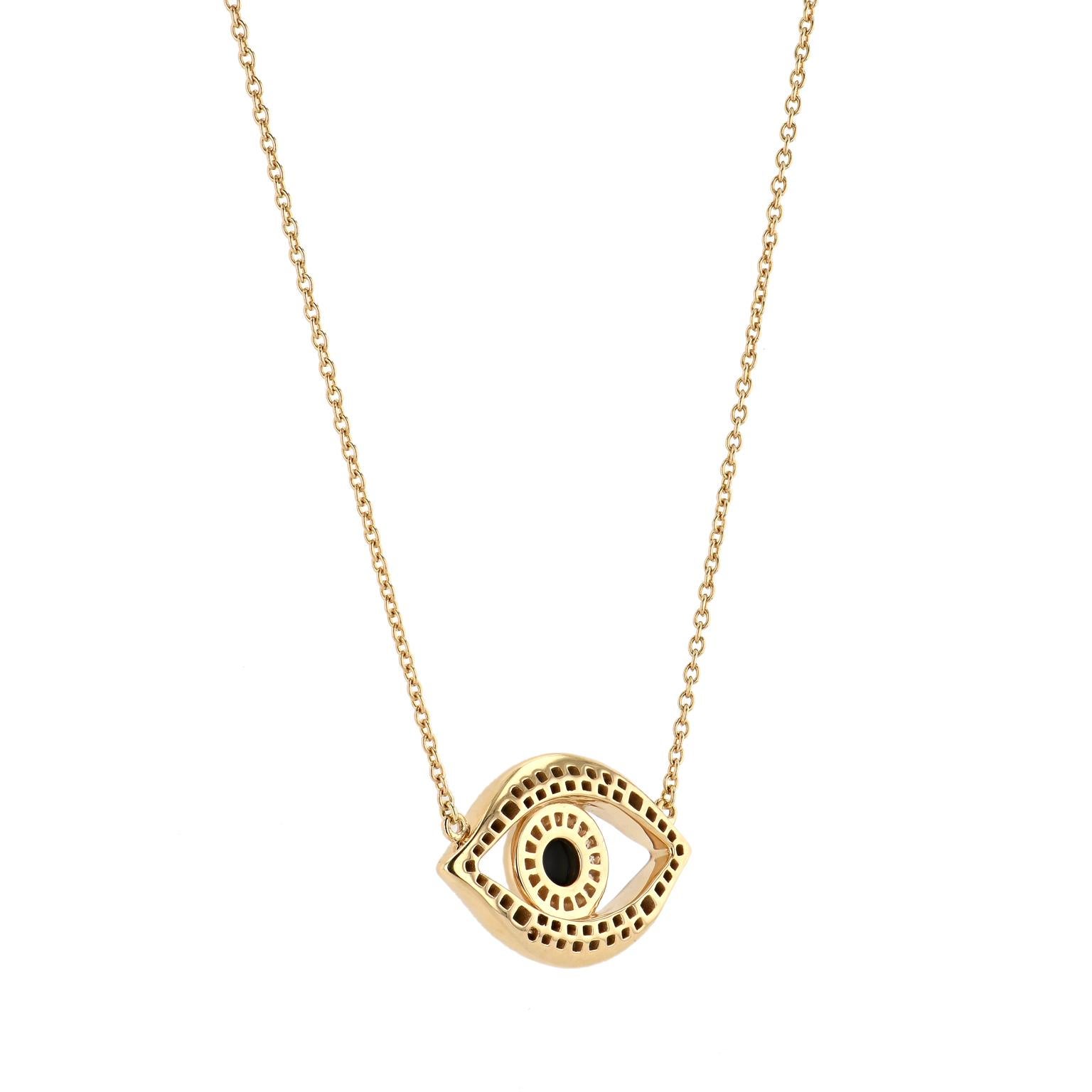 Round Cut Turquoise, Zircon and Diamond Evil Eye Pendant Set in 14 karat Gold 16-17 inches