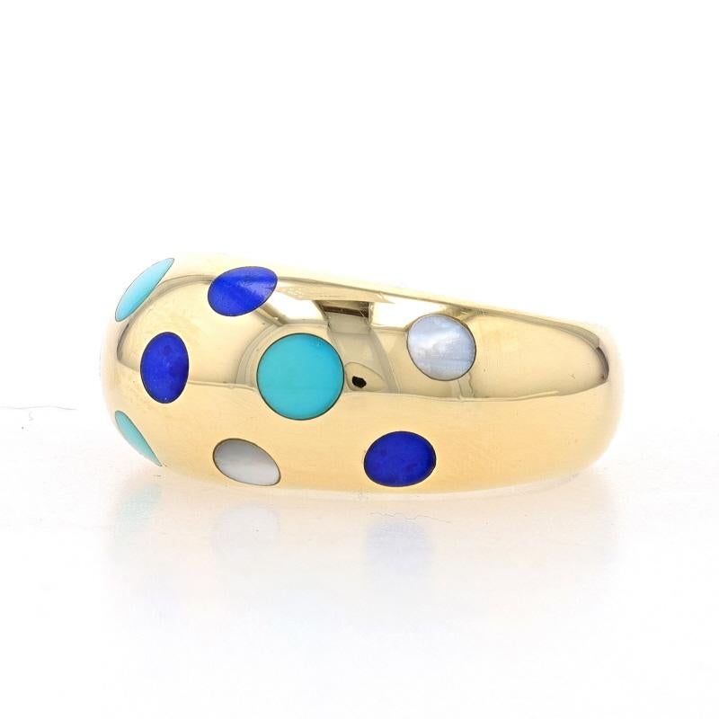Mixed Cut Yellow Gold Turquoise Lapis Mother of Pearl Polka Dot Dome Band 18k Ring Sz 7