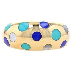 Yellow Gold Turquoise Lapis Mother of Pearl Polka Dot Dome Band 18k Ring Sz 7