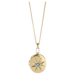 Yellow Gold Turquoise Oval Locket Pendant