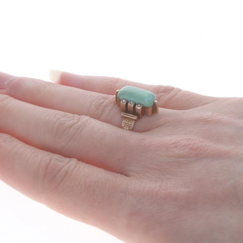 Mixed Cut Yellow Gold Turquoise & Pearl Victorian Ring - 10k Four-Leaf Clovers Antique