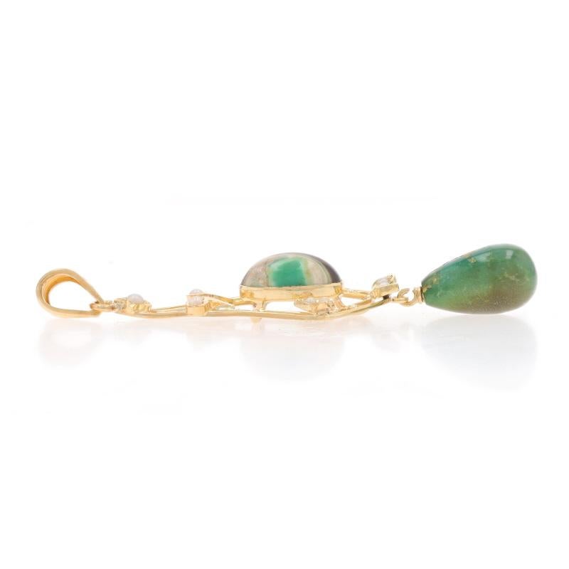 Taille ovale Pendentif Lavalière Edwardien en Or Jaune Turquoise Perles-14k Cabochon & Teardrop en vente