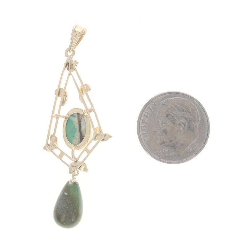 Pendentif Lavalière Edwardien en Or Jaune Turquoise Perles-14k Cabochon & Teardrop Excellent état - En vente à Greensboro, NC