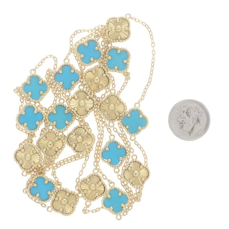 Yellow Gold Turquoise Quatrefoil Flower Station Necklace 46