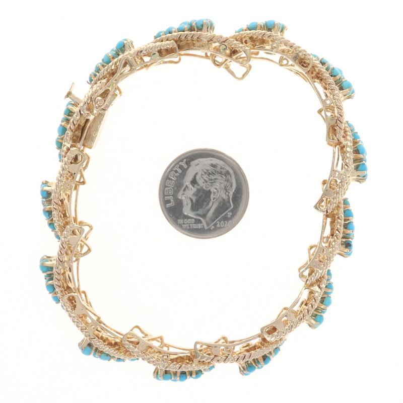 Women's Yellow Gold Turquoise Retro Cluster Link Bracelet 6 3/4