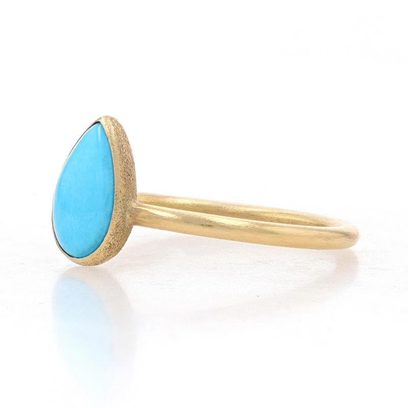 Pear Cut Yellow Gold Turquoise Solitaire Ring - 18k Pear Cabochon Brushed For Sale