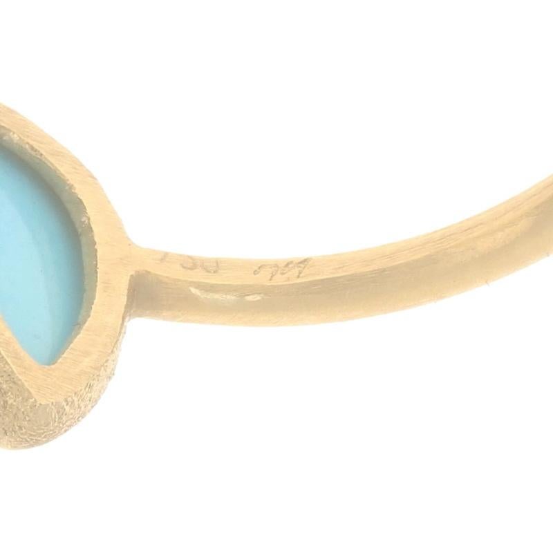 Yellow Gold Turquoise Solitaire Ring - 18k Pear Cabochon Brushed For Sale 1