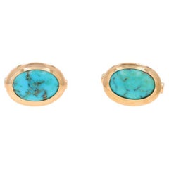 Gemelli da uomo in oro giallo e turchese vintage - 18k Oval Cabochon