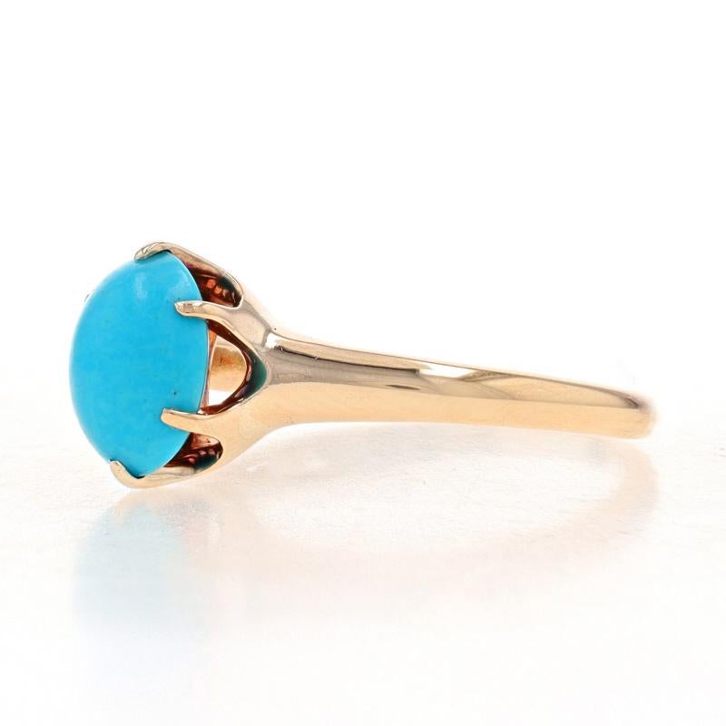 Oval Cut Yellow Gold Turquoise Vintage Solitaire Ring - 14k Oval Cabochon