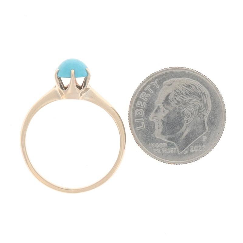 Women's Yellow Gold Turquoise Vintage Solitaire Ring - 14k Oval Cabochon
