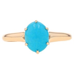 Yellow Gold Turquoise Vintage Solitaire Ring - 14k Oval Cabochon