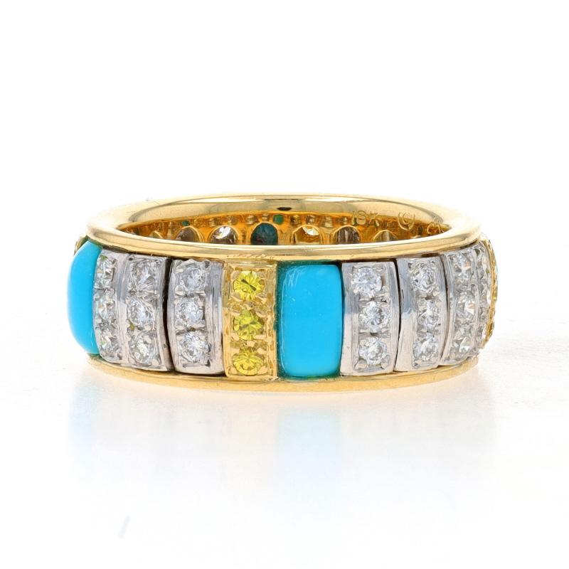 Round Cut Yellow Gold Turquoise & Yellow Diamond Eternity Band - 18k Treated Ring Sz 6 1/4 For Sale