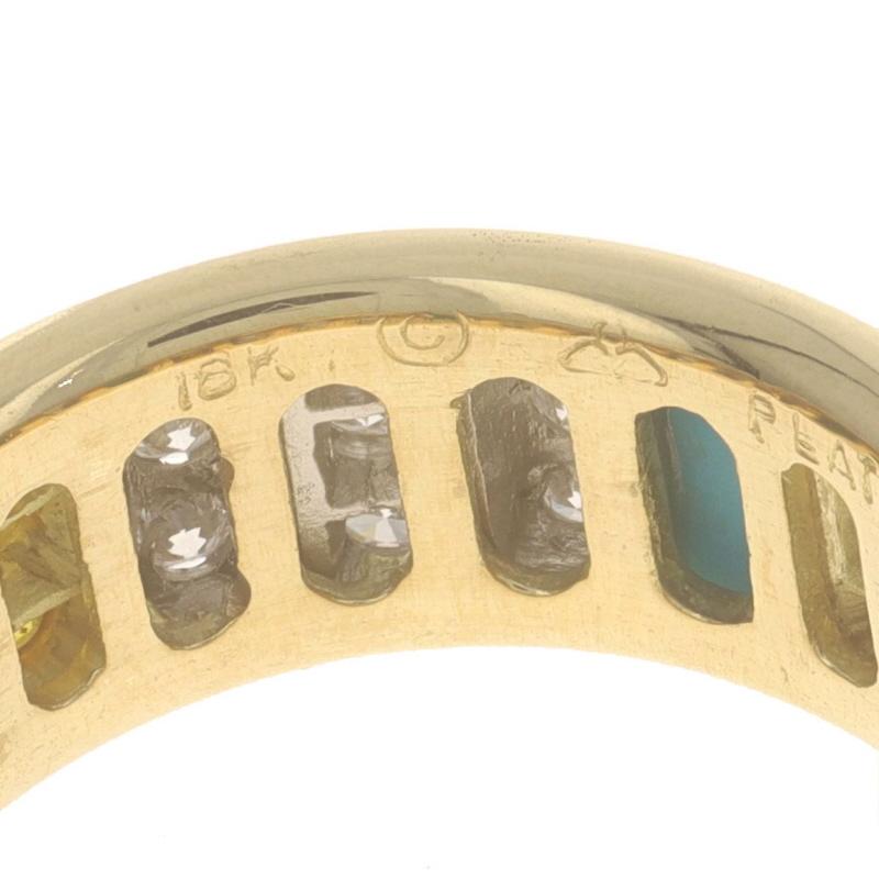 Yellow Gold Turquoise & Yellow Diamond Eternity Band - 18k Treated Ring Sz 6 1/4 For Sale 1