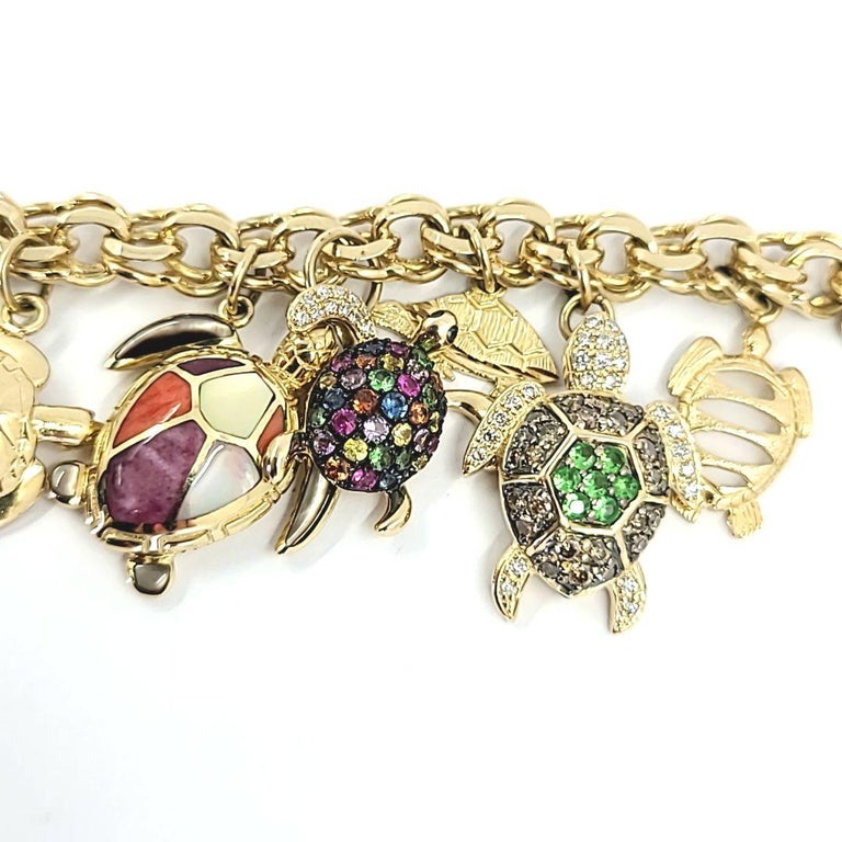 Yellow Gold Turtle Charm Bracelet For Sale at 1stDibs