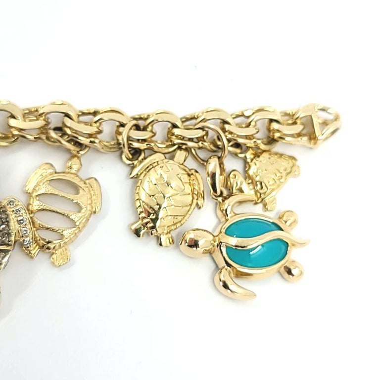 Yellow Gold Turtle Charm Bracelet For Sale at 1stDibs