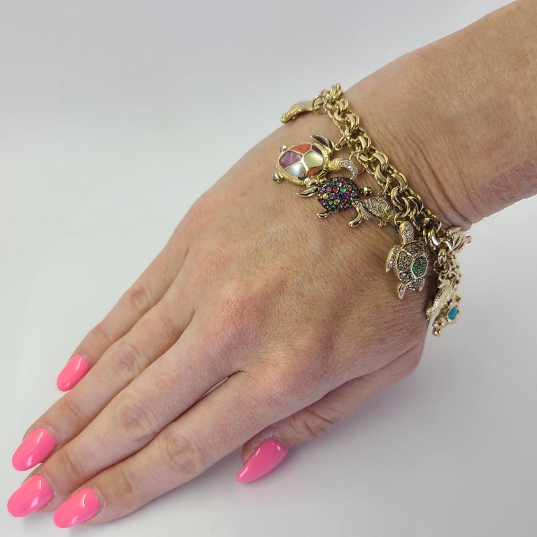Yellow Gold Turtle Charm Bracelet For Sale at 1stDibs