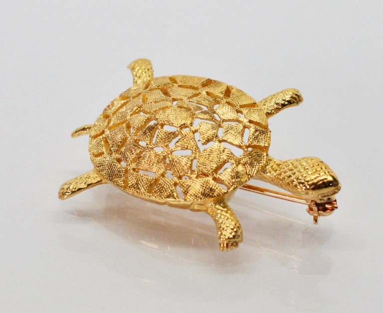 Yellow Gold Turtle Pin Brooch at 1stDibs