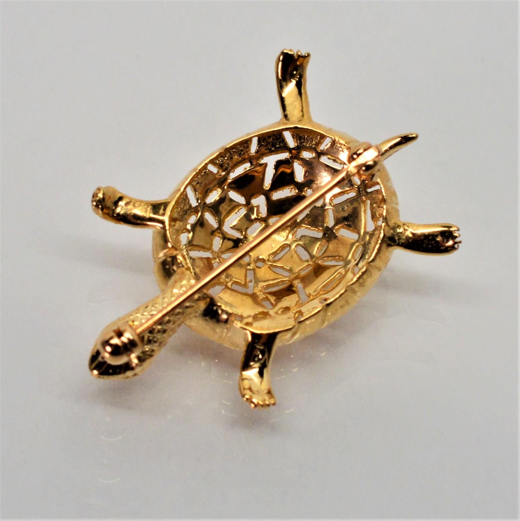 Women's Yellow Gold Turtle Pin Brooch