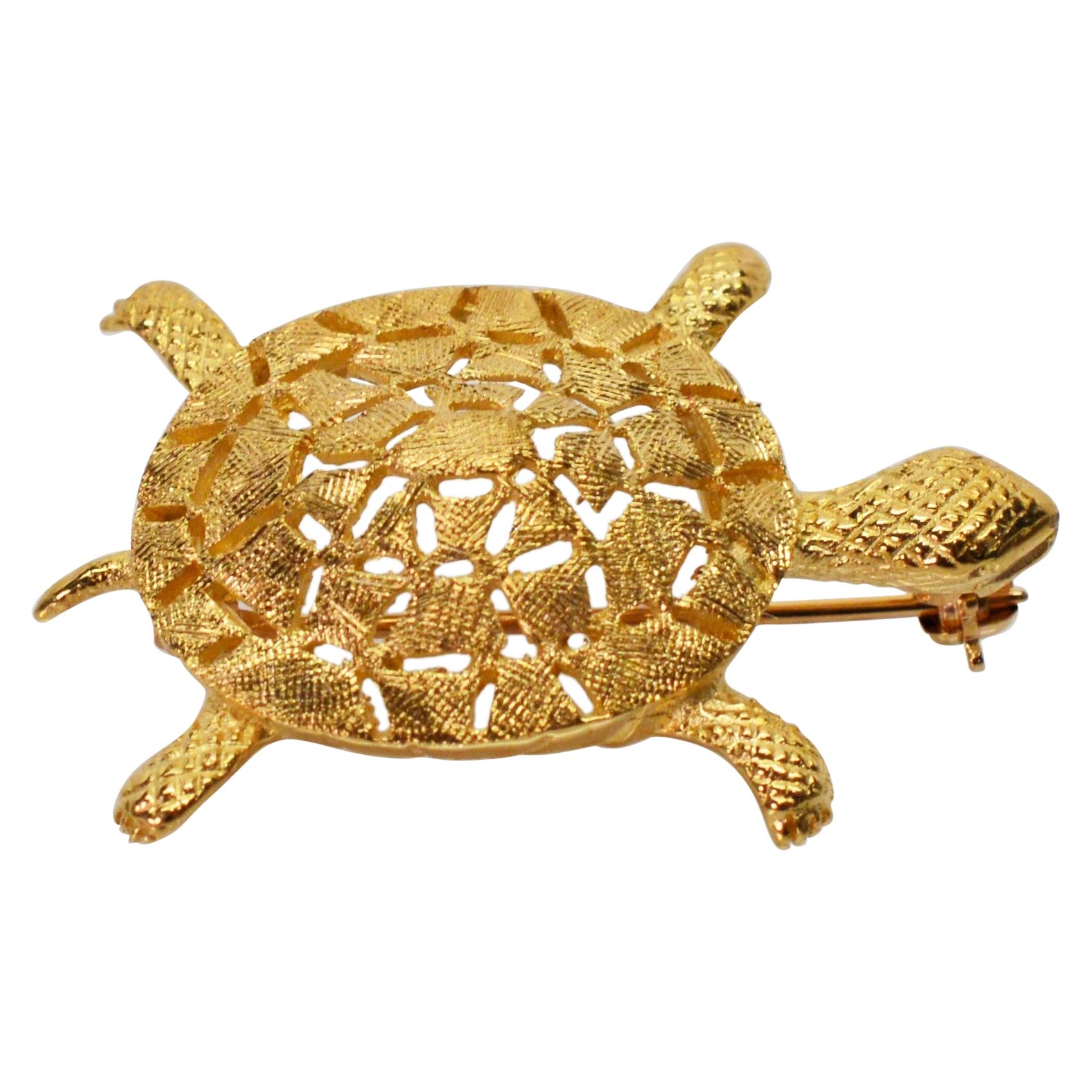 Yellow Gold Turtle Pin Brooch