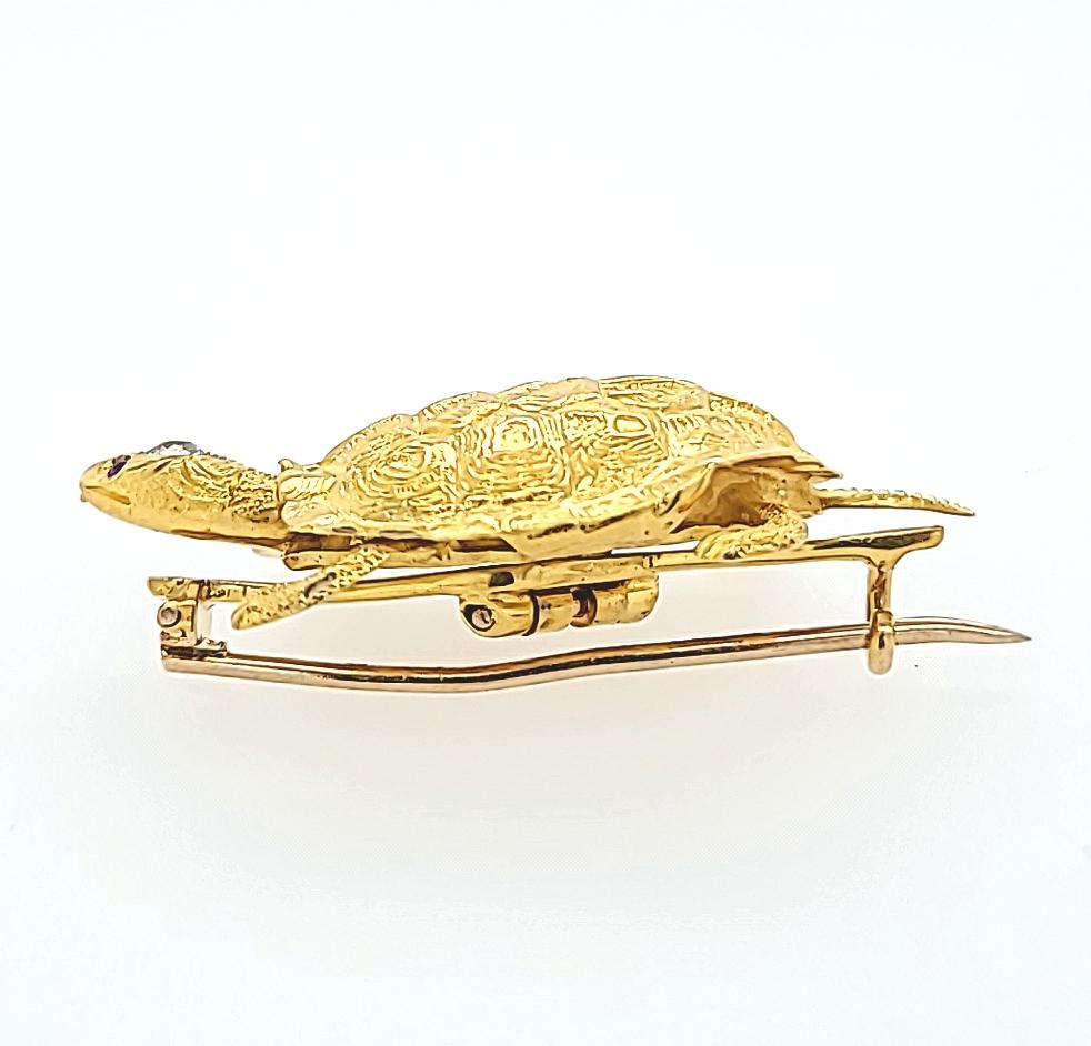 Old European Cut Yellow Gold Turtle Pin For Sale