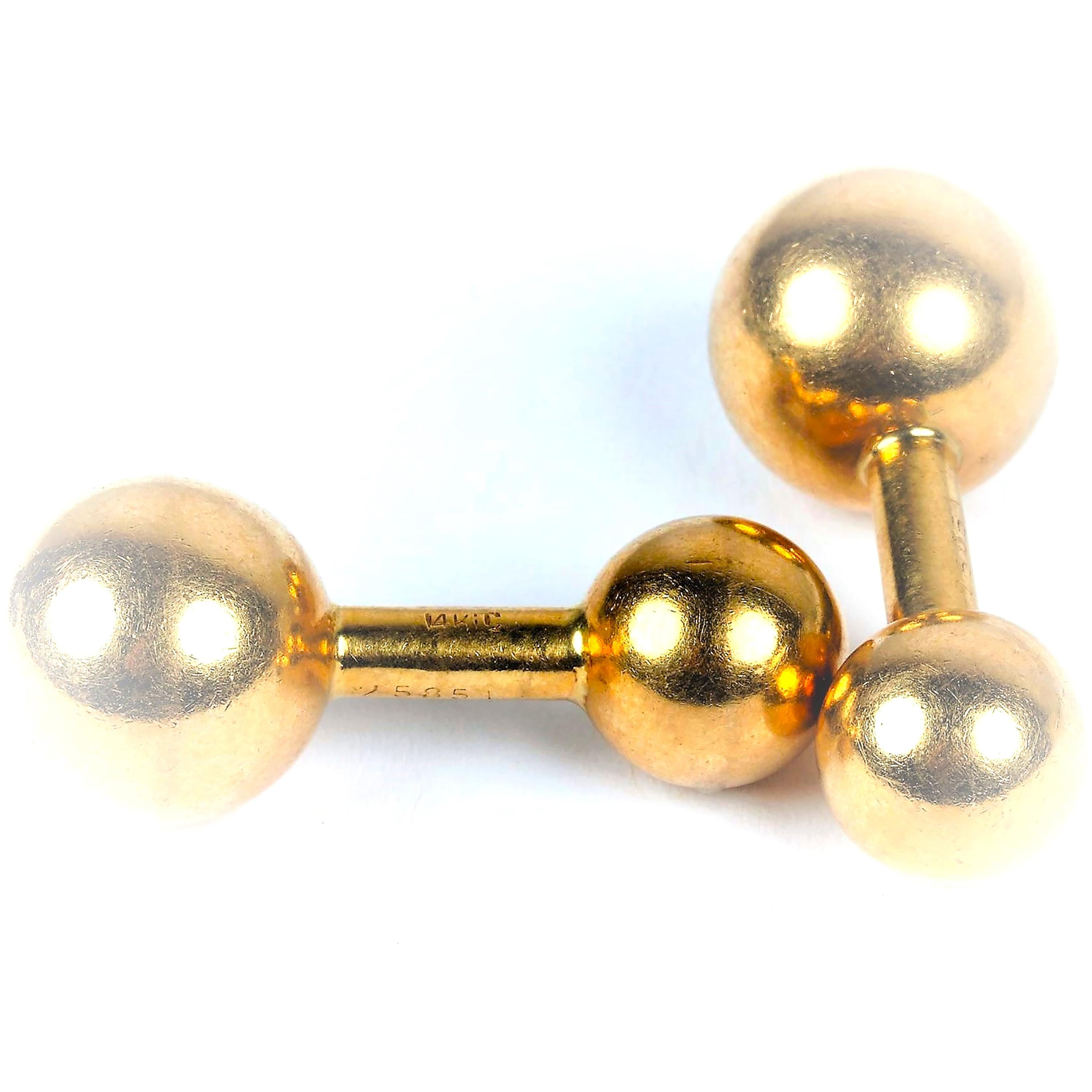 Cartier Yellow Gold Ball Cufflinks Signed and Numbered Cartier In Good Condition In New York, NY